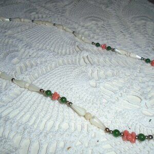 Mother of pearl, coral and jade necklace